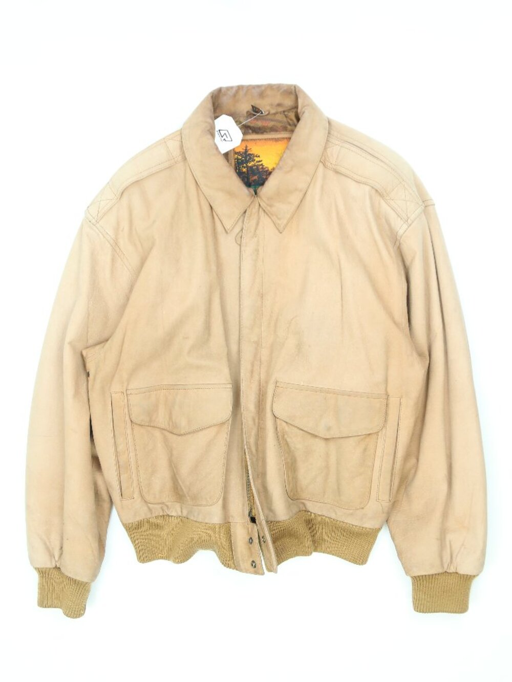 Men's Vintage Outbrook Light Brown Leather Jacket Size Medium